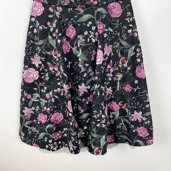 Hot Topic Floral Insect Swing Dress Black Halter Sweetheart Whisygoth Small - Picture 6 of 13